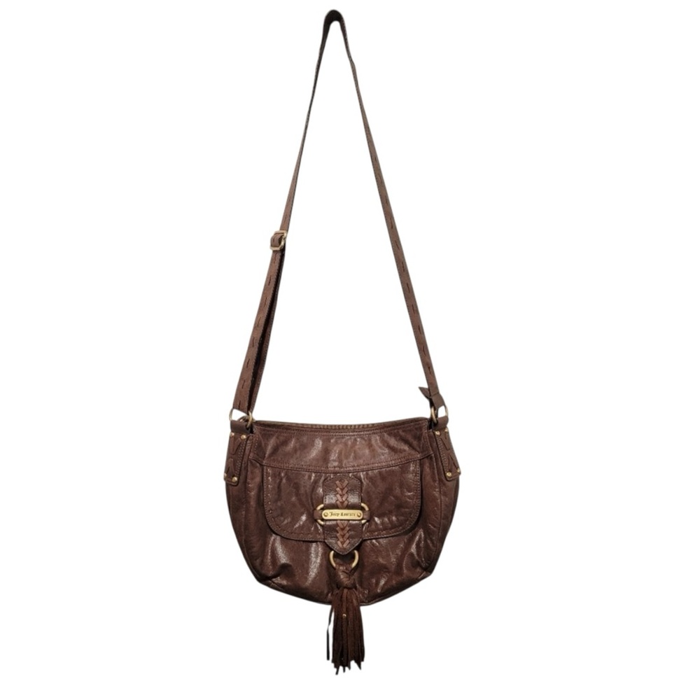 AUTH ORIGINAL VINTAGE JUICY COUTURE brown Lambskin leather Crossbody Bag Tassel